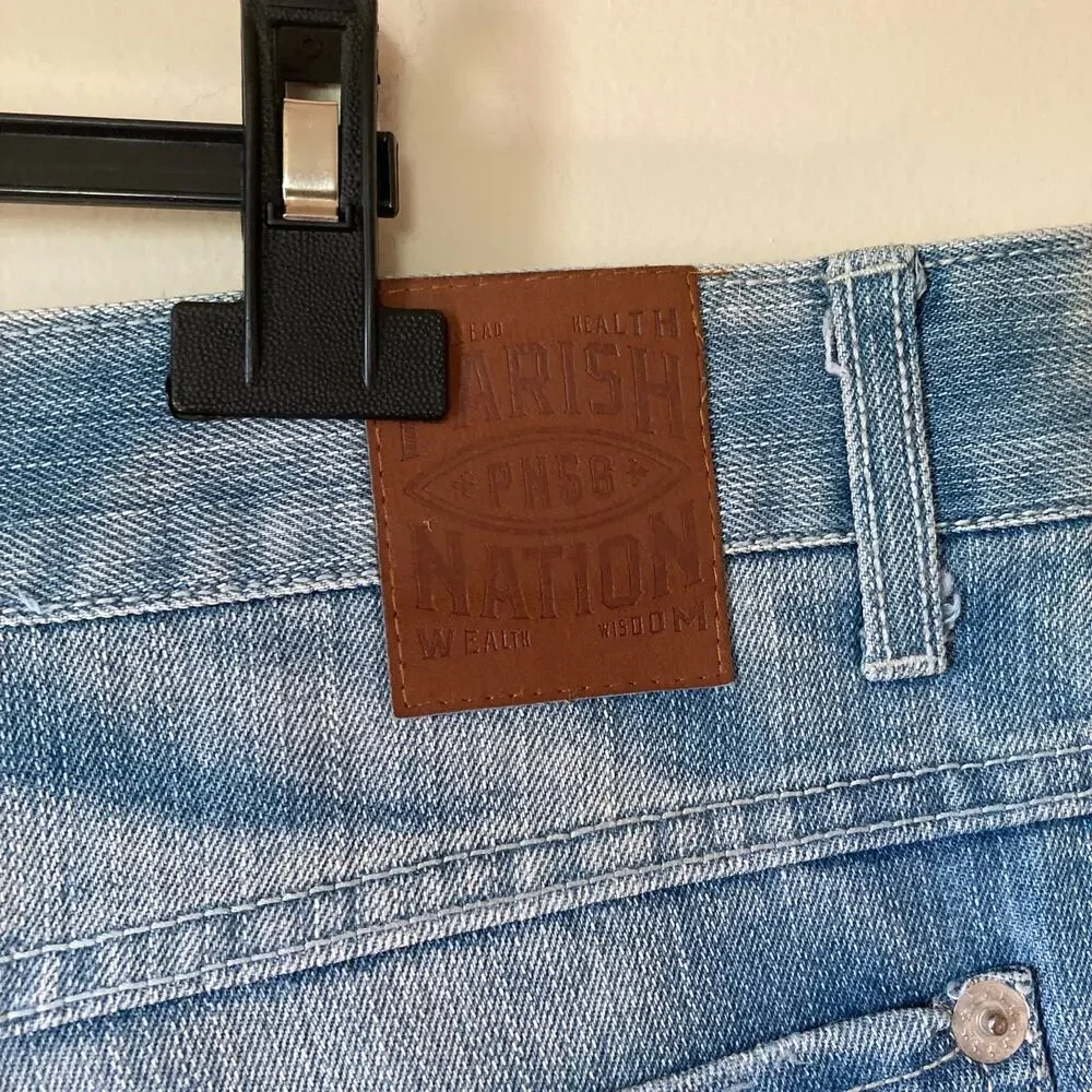 Parish Nation Y2K Distressed Medium Wash Straight Jeans Size 42x32